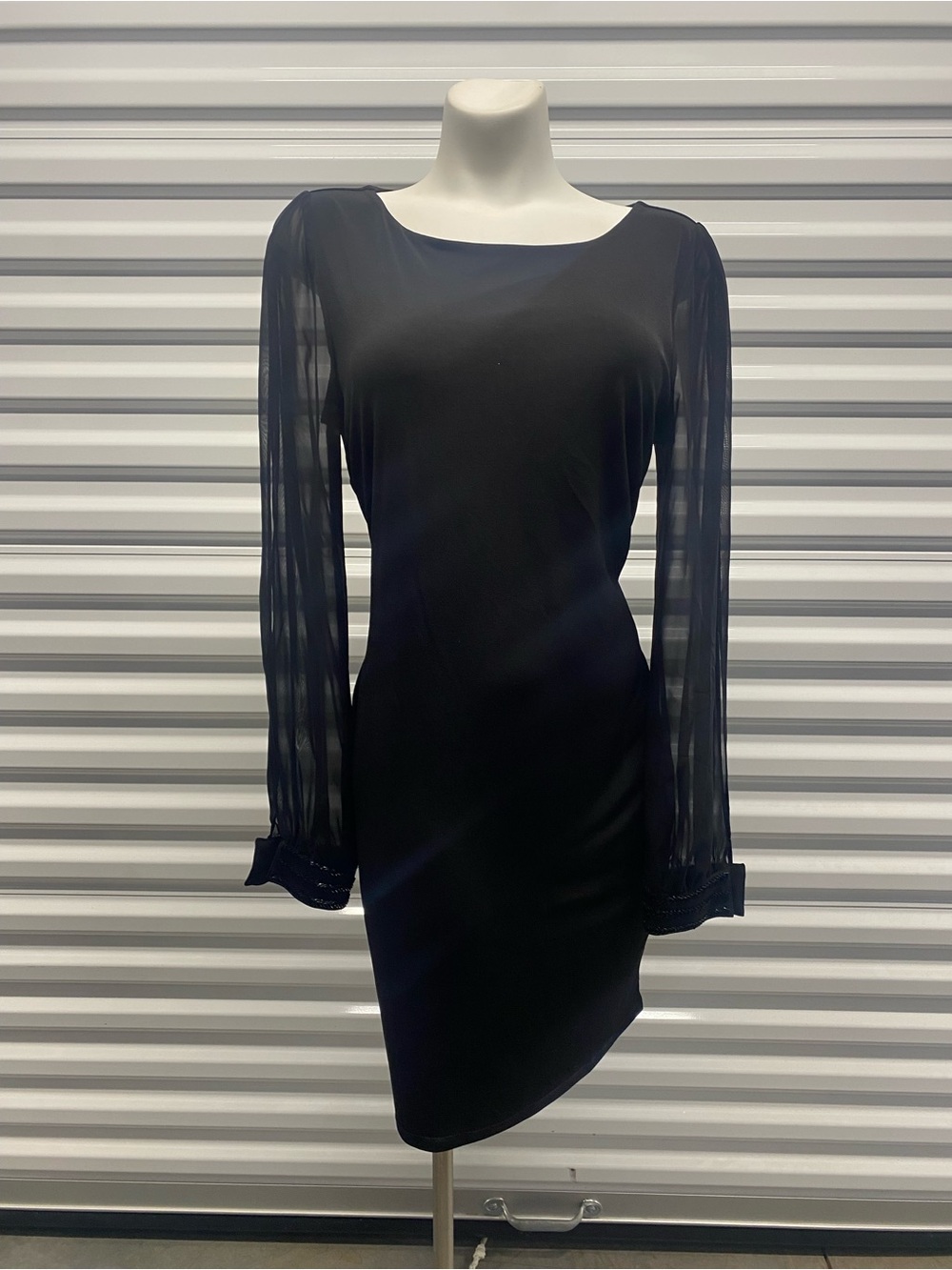 Ivanka Trump Black Long-Sleeve Sheer-Sleeve Cocktail Dress